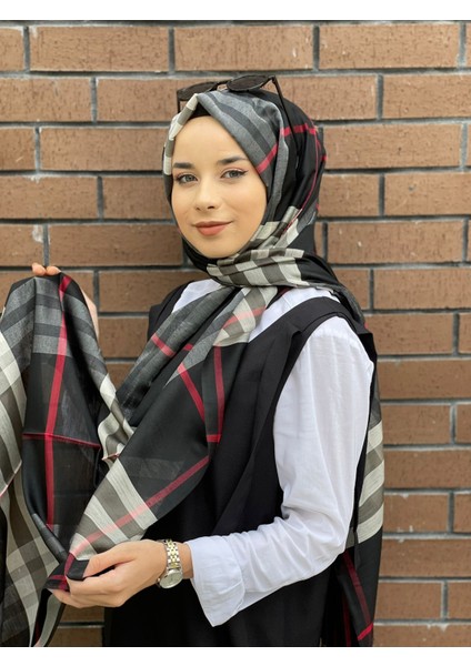 Siyah-Kırmızı Sima Burberry Ekose Şal