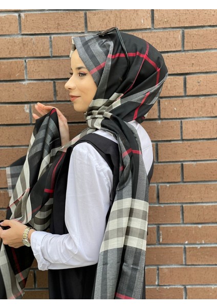Siyah-Kırmızı Sima Burberry Ekose Şal