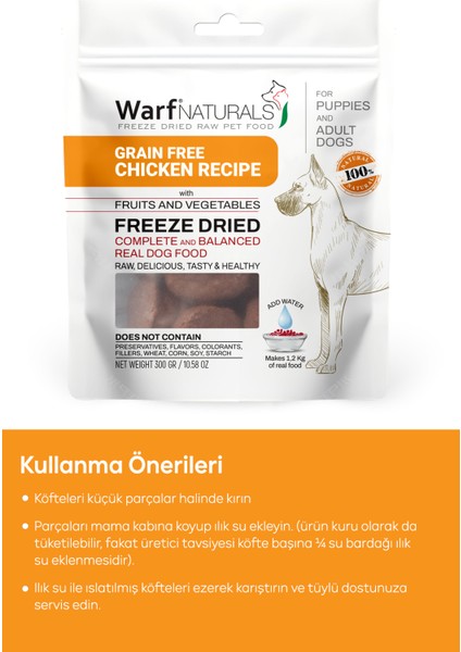 Freeze Dried Köpek Maması - Tavuk Etli 300 gr x 3 Paket %100 Doğal Koruyucu Içermez