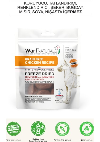 Freeze Dried Köpek Maması - Tavuk Etli 300 gr x 3 Paket %100 Doğal Koruyucu Içermez