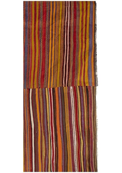 El Dokuma Geometrik Desenli Uzun Yolluk Kilim 282 x 346 cm