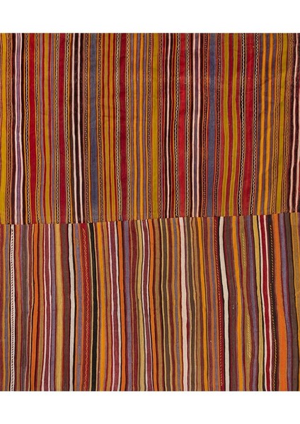 El Dokuma Geometrik Desenli Uzun Yolluk Kilim 282 x 346 cm