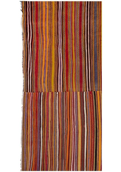El Dokuma Geometrik Desenli Uzun Yolluk Kilim 282 x 346 cm