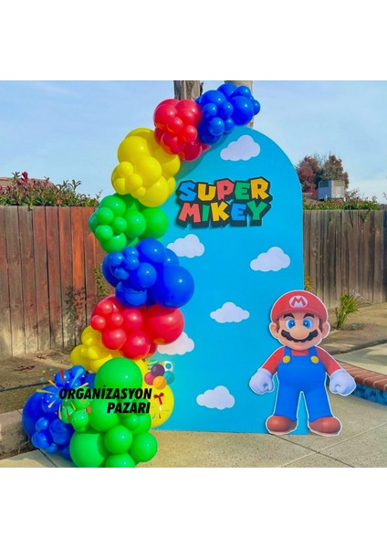 Balon Seti Çim Yeşili-Koyu Mavi-Kırmızı-Sarı 100 Lü Balon Zinciri Seti