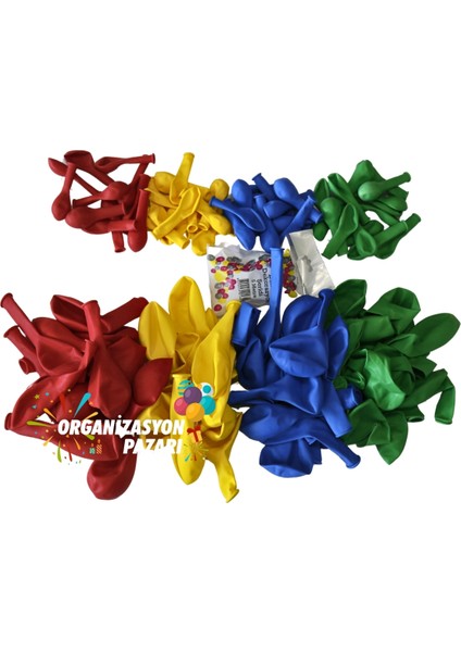 Balon Seti Çim Yeşili-Koyu Mavi-Kırmızı-Sarı 100 Lü Balon Zinciri Seti modelleri