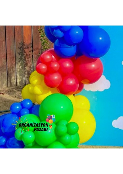 Balon Seti Çim Yeşili-Koyu Mavi-Kırmızı-Sarı 100 Lü Balon Zinciri Seti fırsatları