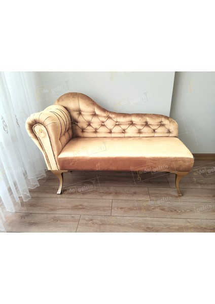Dekoratif Bihter Koltuk Josefin Puf 130 cm Gold Ayak