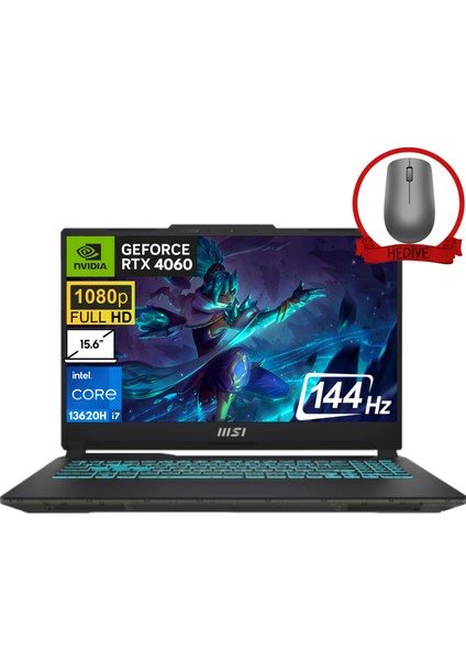 Msı Cyborg 15 Intel Core I7 13620H 48GB 4tb SSD RTX4060 Freedos 15.6" Fhd 144Hz Taşınabilir Bilgisayar A13VF-892XTR & Anzar Mouse A13VF892XTRA25