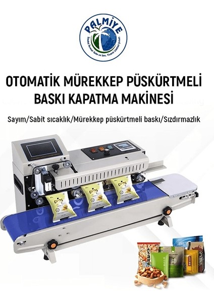 Inkjet Konveyörlü  Mürekkep Püskürtmeli Tarih Kodlamalı Poşet Ağızı Yapıştırma Makinesi