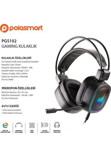 Kablolu Rgb LED Ambiyans Kulak Üstü Gaming Kulaklık PGS102