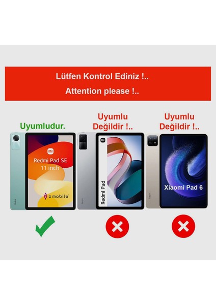 Redmi Pad Se 11" Tablet Kılıfı Ekran Koruyucu Kalem 3'lü Set Kapaklı Standlı Arkası Sert Transparan Kılıf fiyatları