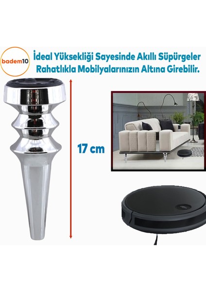 Oliva Gümüş Krom 17 cm Mobilya Kanepe Koltuk Tv Ünitesi Konsol Yükseltme Ayağı Ayakları 4 Adet modelleri