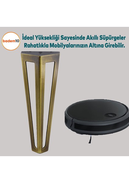 Ovit Metal Antik Sarı 20 cm Mobilya Koltuk Kanepe Konsol Tv Ünitesi Yükseltici Ayağı Ayakları 4 Adet
