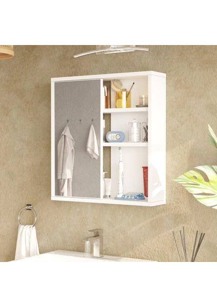 Dunes Aynalı Lavabo Üstü Banyo Dolabı Raflı Kapaklı 60CM Beyaz Ds1-W