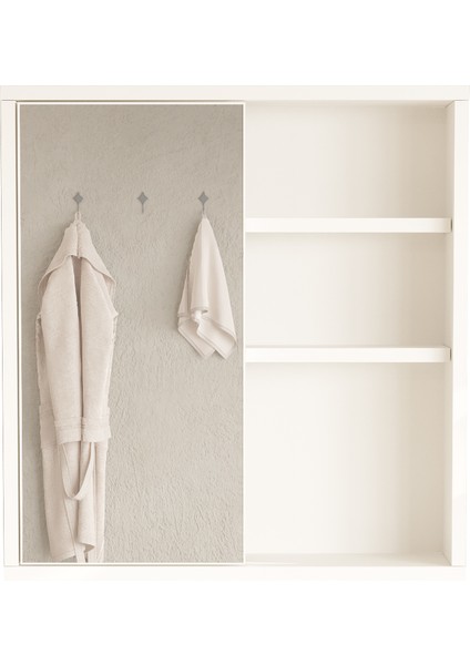 Dunes Aynalı Lavabo Üstü Banyo Dolabı Raflı Kapaklı 60CM Beyaz Ds1-W