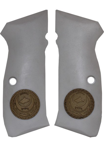 Kurt Figürlü Sarı Metal Armalı Pleksi Tabanca Kabzesi