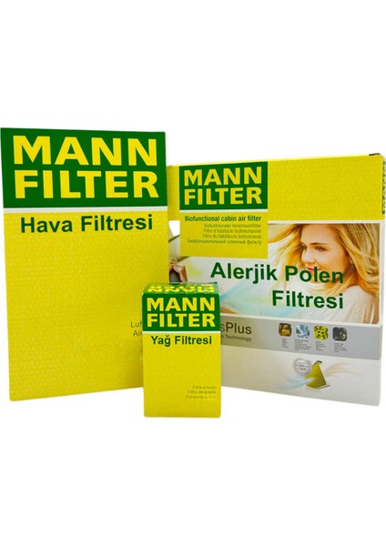 Mann Fılter Ford Focus 2 1.6 Tdci Dizel Mann Filtre Bakım Seti 2008-2011 Hava+Yağ+A.alerjik Polen
