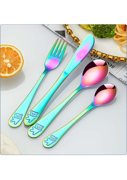 Paslanmaz Çelik Çocuk Çatal Kaşık Bıçak Seti + Saklama Kutusu Ayı Figürlü (5 Parça) fırsatları