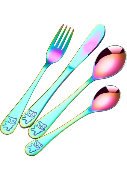 Paslanmaz Çelik Çocuk Çatal Kaşık Bıçak Seti + Saklama Kutusu Ayı Figürlü (5 Parça) indirimleri