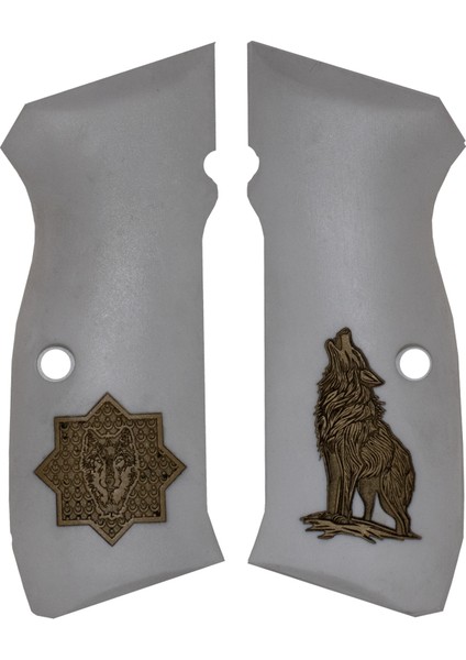 Kurt Temalı Sarı Metal Armalı Beyaz Pleksi Tabanca Kabzesi