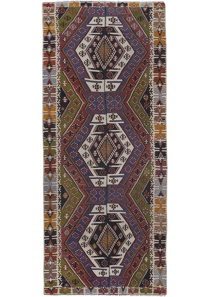 El Dokuma Geometrik Desenli Uzun Yolluk Kilim 150 x 363 cm