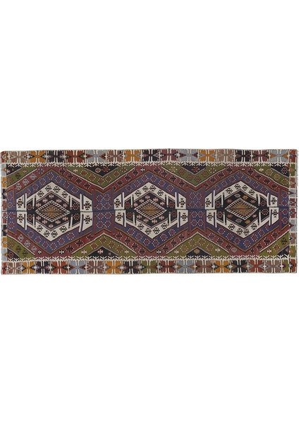 El Dokuma Geometrik Desenli Uzun Yolluk Kilim 150 x 363 cm