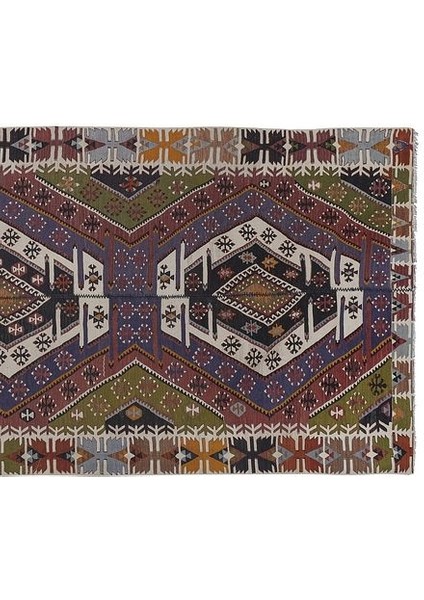 El Dokuma Geometrik Desenli Uzun Yolluk Kilim 150 x 363 cm