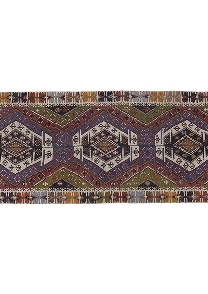 El Dokuma Geometrik Desenli Uzun Yolluk Kilim 150 x 363 cm