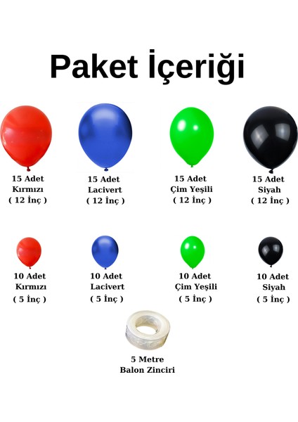 Balon Seti Kırmızı-Lacivert-Çim Yeşili-Siyah 100 Lü Balon Zinciri Seti fiyatları