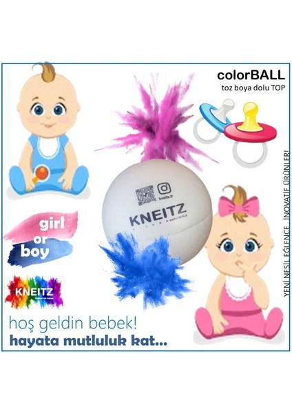 Colorball Cinsiyet Belirleme Topu , Baby Shower Top , Cinsiyet Partisi Topu , Toz Boya Dolu Top Pembe