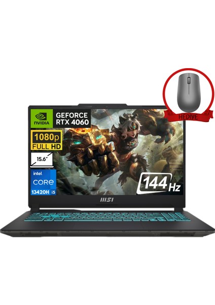 Msı Cyborg 15 Intel Core I5-13420H 16GB 512GB SSD 8GB/RTX4060 15.6" 144Hz Fdos Full Hd Taşınabilir Bilgisayar A13VF-895XTR-A5 & Anzar Mouse