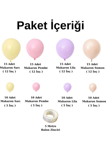 Balon Seti Makaron Sarı-Makaron Pembe-Makaron Lila-Makaron Somon 100 Lü Balon Zinciri Seti fiyatları