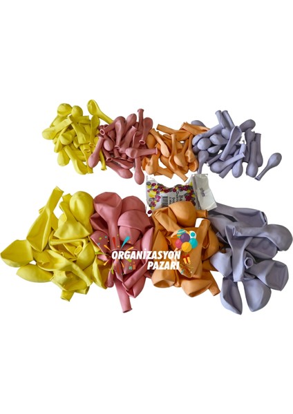 Balon Seti Makaron Sarı-Makaron Pembe-Makaron Lila-Makaron Somon 100 Lü Balon Zinciri Seti modelleri