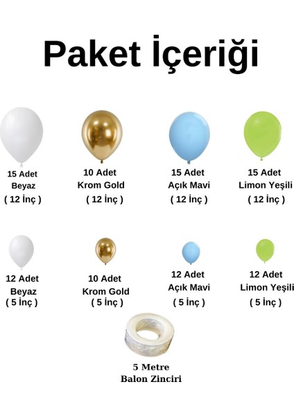 Balon Seti Beyaz-Krom Gold-Açık Mavi-Açık Yeşil 100 Lü Balon Zinciri Seti fiyatları