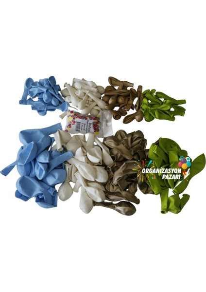 Balon Seti Beyaz-Krom Gold-Açık Mavi-Açık Yeşil 100 Lü Balon Zinciri Seti modelleri