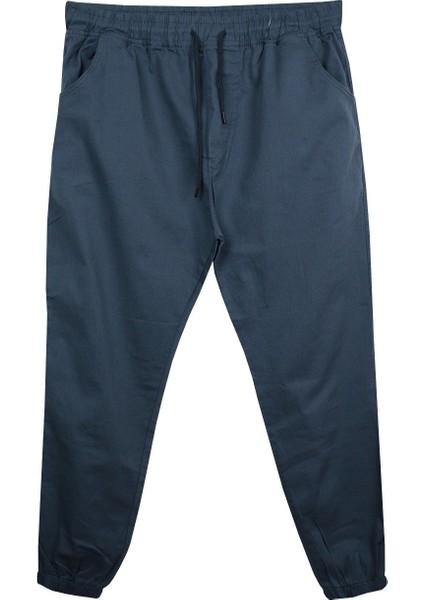 Erkek Büyük Beden 118 KILO-180 Kilo Arası Için Uygun Bağcıklı Gabardin Jogger Pantolon Indigo