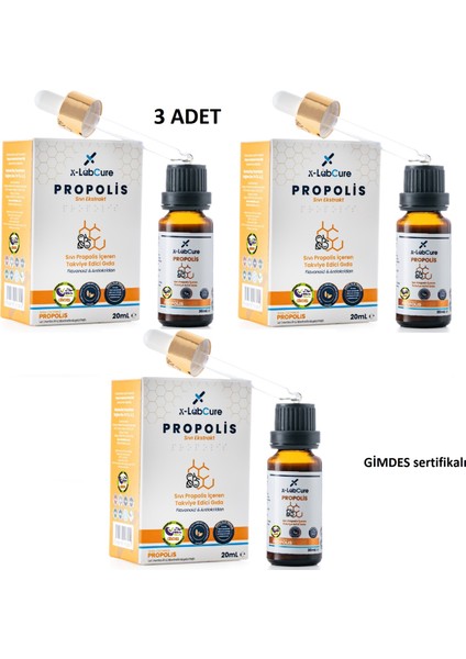 Propolis Sıvı Ekstrakt, 20ML, Alkolsüz, Gimdes Helal 3 Adet