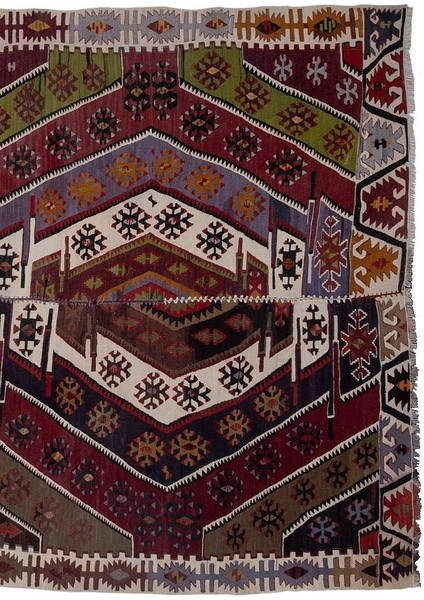 El Dokuma Kayseri Yöresi Geometrik Desenli Uzun Yolluk Kilim 173 x 403 cm