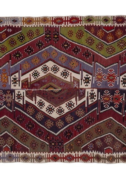 El Dokuma Kayseri Yöresi Geometrik Desenli Uzun Yolluk Kilim 173 x 403 cm