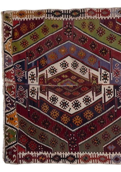 El Dokuma Kayseri Yöresi Geometrik Desenli Uzun Yolluk Kilim 173 x 403 cm