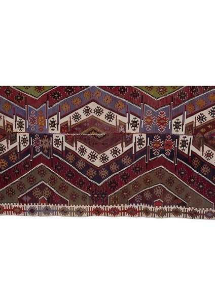 El Dokuma Kayseri Yöresi Geometrik Desenli Uzun Yolluk Kilim 173 x 403 cm