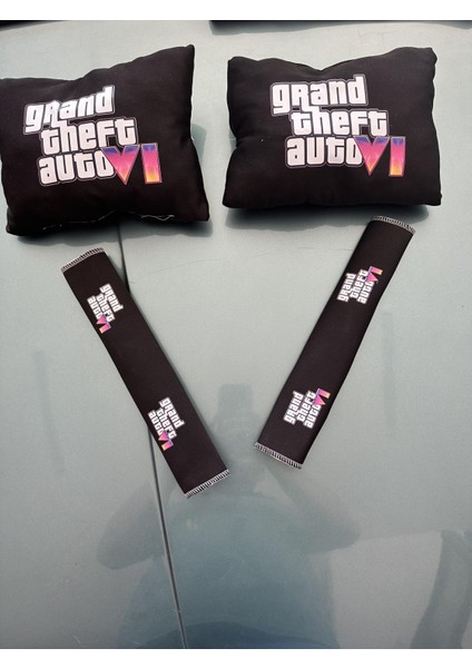 Gta Baskılı Oto Servis Kılıfı, Kemer Pedi, Yastık Takımı Siyah Grand Theft Auto
