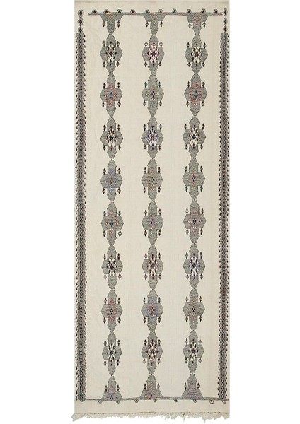 El Dokuma Geometrik Desenli Uzun Yolluk Kilim 145 x 385 cm