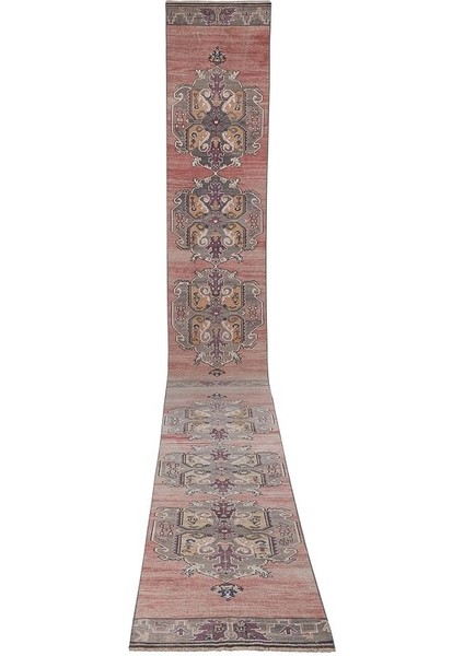 El Dokuma Karapınar Yöresi Geometrik Desenli Uzun Yolluk Halı 85 x 668 cm