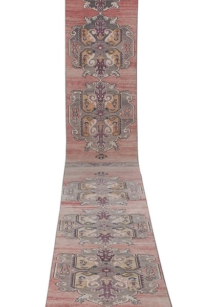 El Dokuma Karapınar Yöresi Geometrik Desenli Uzun Yolluk Halı 85 x 668 cm