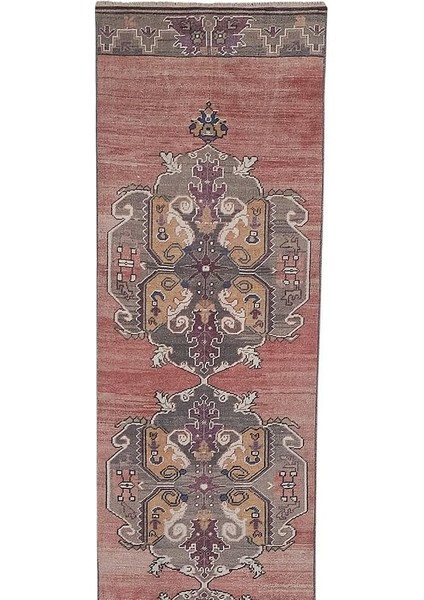 El Dokuma Karapınar Yöresi Geometrik Desenli Uzun Yolluk Halı 85 x 668 cm