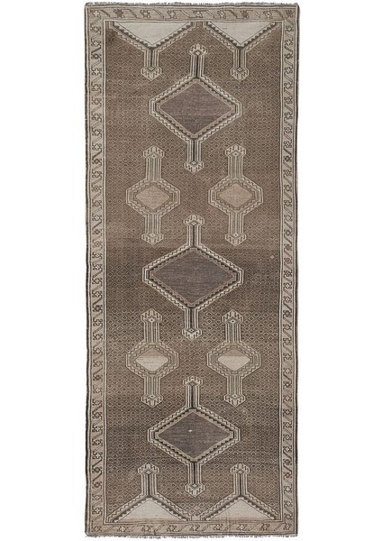 El Dokuma Geometrik Desenli Uzun Yolluk Halı 148 x 368 cm