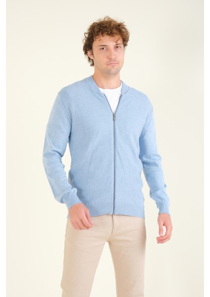 Erkek Hakim Yaka Petek Örgü Fermuarlı Hırka Mavi fiyatları