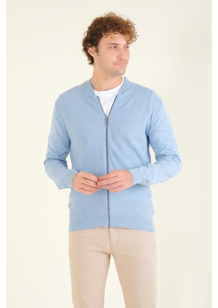 Erkek Hakim Yaka Petek Örgü Fermuarlı Hırka Mavi fırsatları