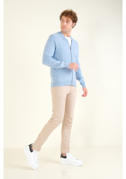 Erkek Hakim Yaka Petek Örgü Fermuarlı Hırka Mavi indirimleri